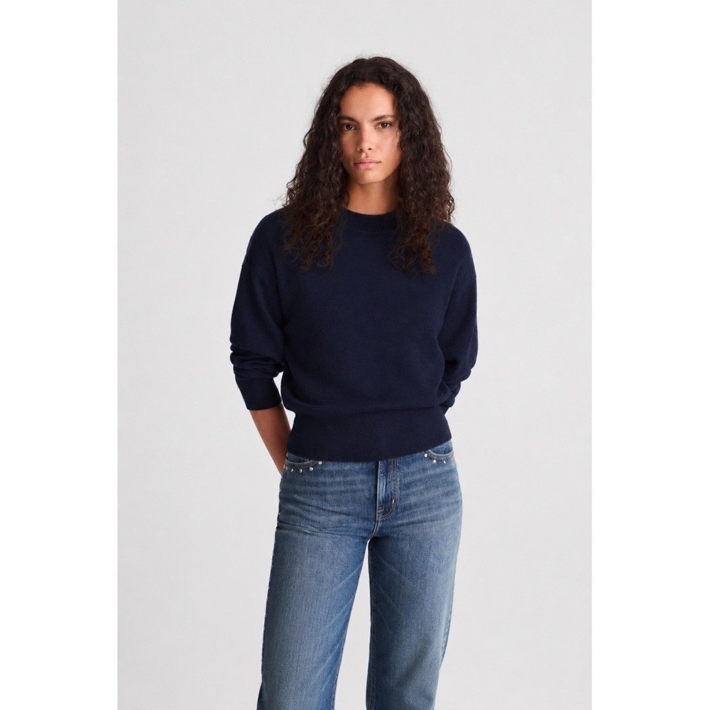 Madewell NWT Relaxed Crewneck Sweater In Merino Wool Silk Blend Navy Blue Small